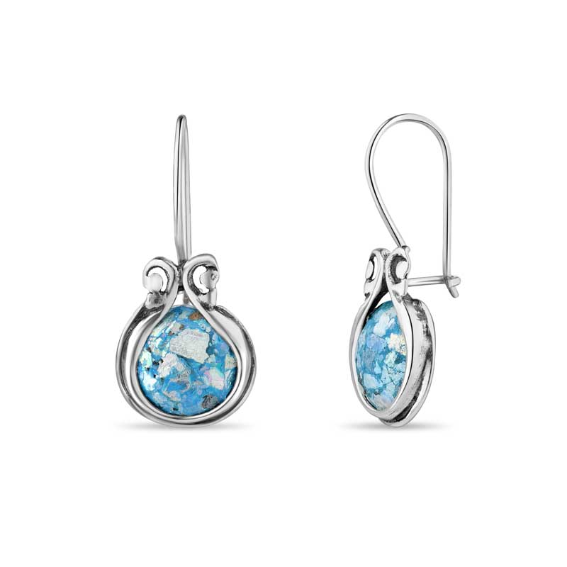 Blue Roman Glass Earrings